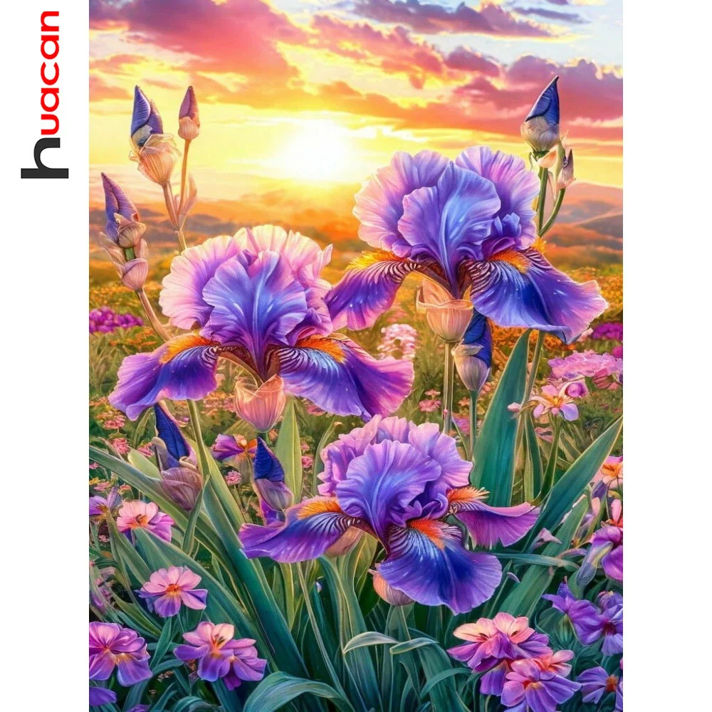 Huacan Diamant-Gemälde, Blumenlandschaft, voller Platz, runder Bohrer, 5D-Sonnenuntergang, Landschaft, DIY, Diamant-Mosaik-Kunst, handgefertigtes Geschenk