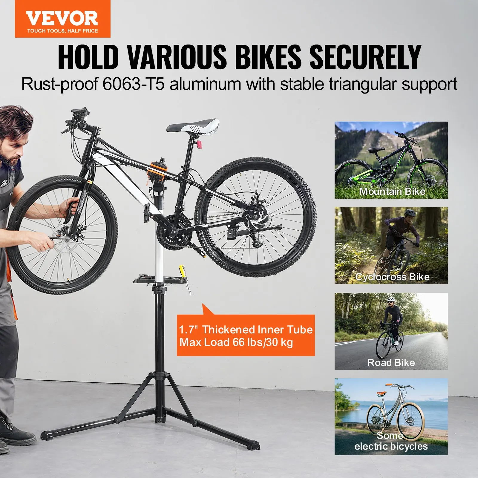 Support de réparation de vélo robuste, charge maximale 66 lb, dimensions du colis 101 x 17,5 x 18 cm, support de maintenance pliable pour vélo, pour atelier à domicile