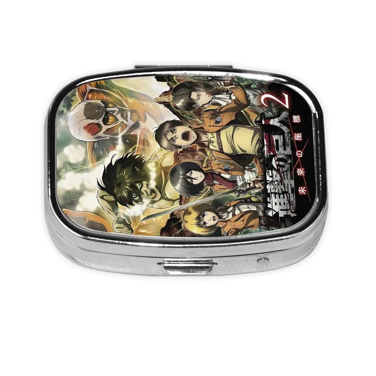 

Custom T-Titanes Movie Comic Square Pills Box Classic 2-Compartment Metal Pill Organizer Medicine Box Dispenser