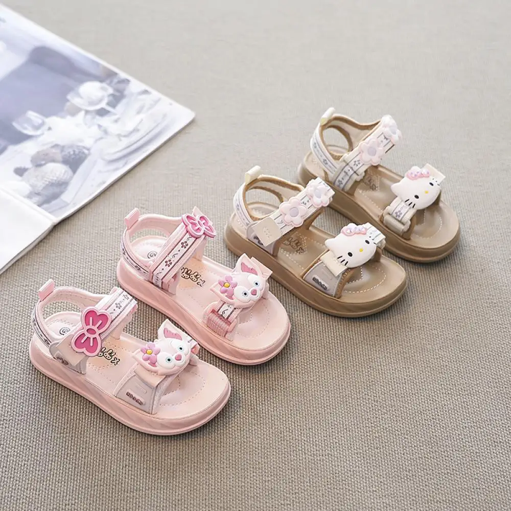 

Сандалии Sanrio Kuromi с открытым носком для девочек, летние детские туфли принцессы с мультяшной куклой, пляжная обувь для отдыха с мягкой подошвой, спортивные сандалии