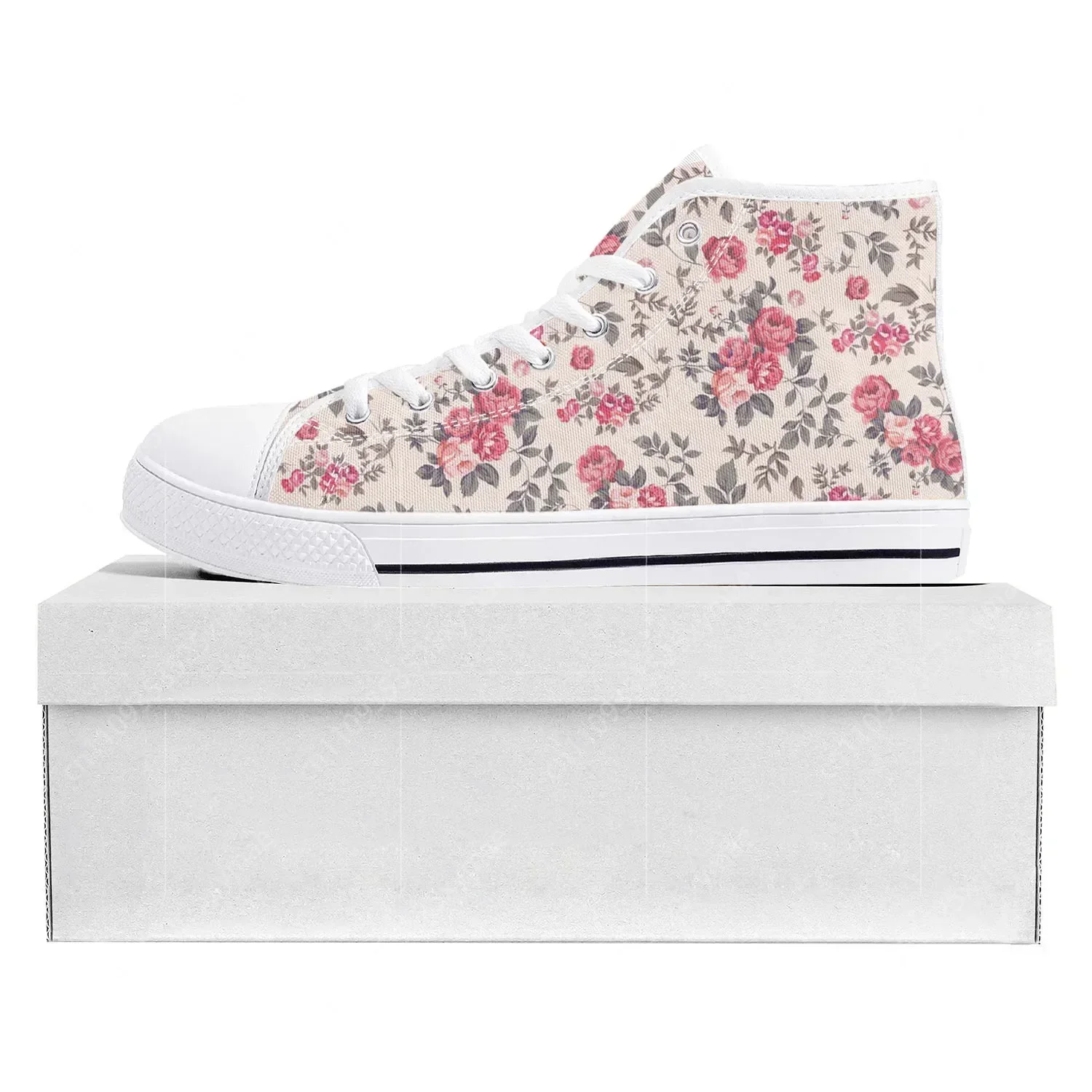 

Rose Pattern Design High Top High Quality Sneakers Mens Womens Teenager Canvas Sneaker Casual Couple Shoes Custom Made Shoe