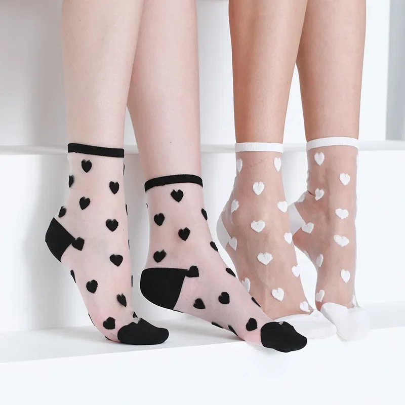 Women Socks New Fashion Long Transparent Cute Heart Thin Socks Female Summer Casual Sweet Funny Socks Women Korean Style