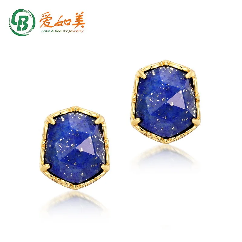 

Lapis Lazuli Earrings Retro Geometric Shape 18K Gold PT950 Platinum Silver Plated 7-layer Gold Earrings Female Vine
