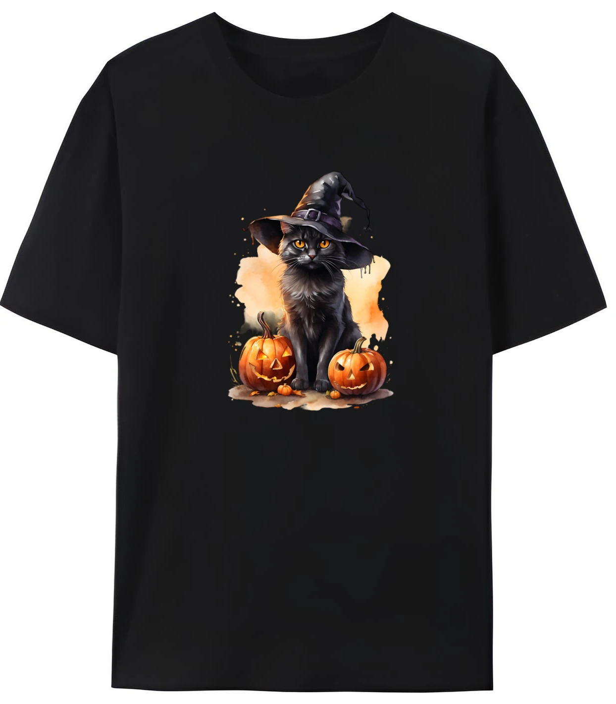 

Mens T-shirt Watercolor Halloween Cute Black Cat Graphic T Shirt Comfortable Tshirts Printing Clothes Loose