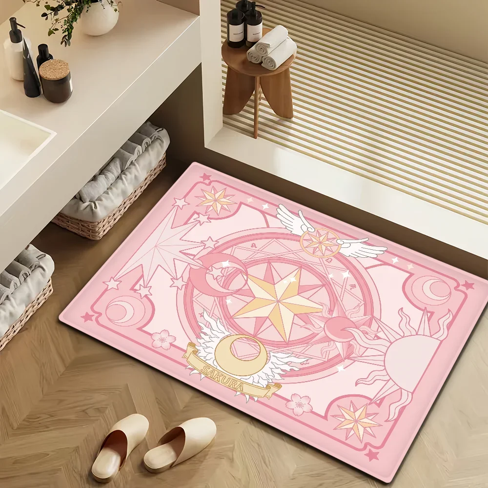 Pink Magic Small Anime Cartoon Door Mat Bath Microfiber Decorative Versatile Flannel Floor Mat Quick Dry Absorbent Non-slip Sole