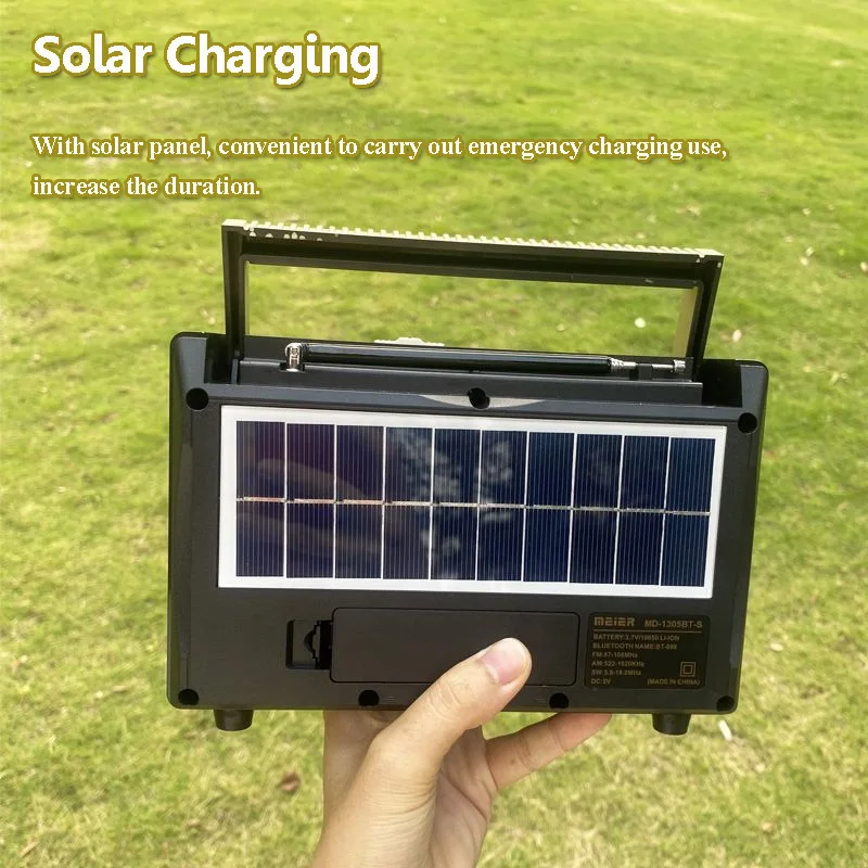 راديو FM AM SW محمول عتيق قابل لإعادة الشحن، أجهزة راديو كاملة الموجات، مكبر صوت مزدوج، مشغل موسيقى بلوتوث لاسلكي، شحن بالطاقة الشمسية