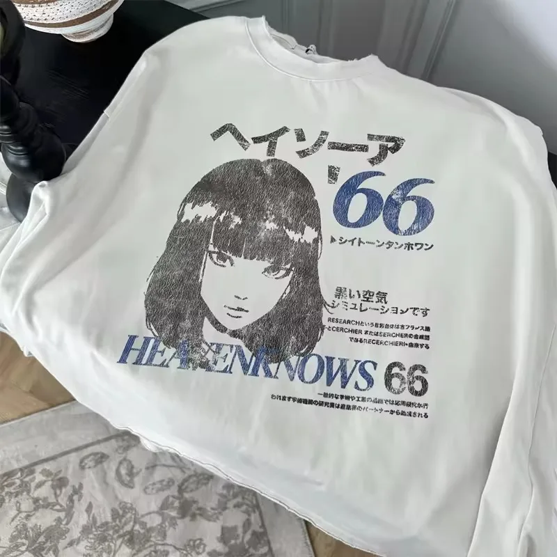 Japanese style pattern autumn and winter new women's T-shirt long sleeved loose fit printed base shirt