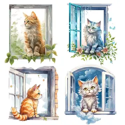 M726 Wall Sticker “The Cat is in The Window” Kids Room Bedroom Home Decoration Wallpaper Background Decor Cute Animal Stickers