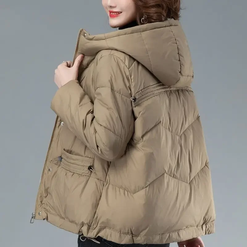 Duck Down Cropped Thick Padding Short Women\'s Jacket Quilted Padded Hoodie Female Coats High Quality Korean 2024 Warm Clothes