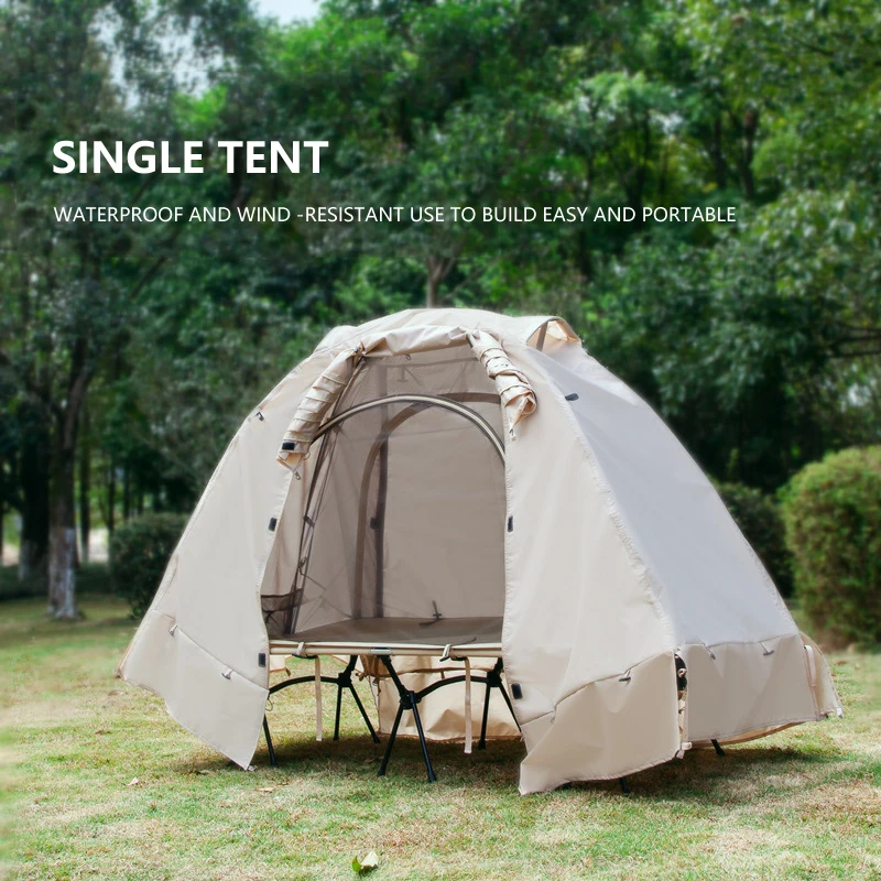 Outdoor Camping Off The Ground Single Tent Folding Aluminium Poles Double Weatherproof  Windproof Marching  Tent