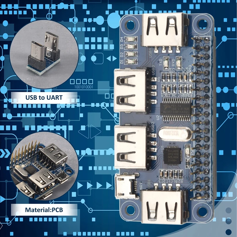4 Ports USB HUB HAT For Raspberry Pi 3 / 2 / Zero W Extension Board USB To UART For Serial Debugging Compatible With USB2.0/1.1