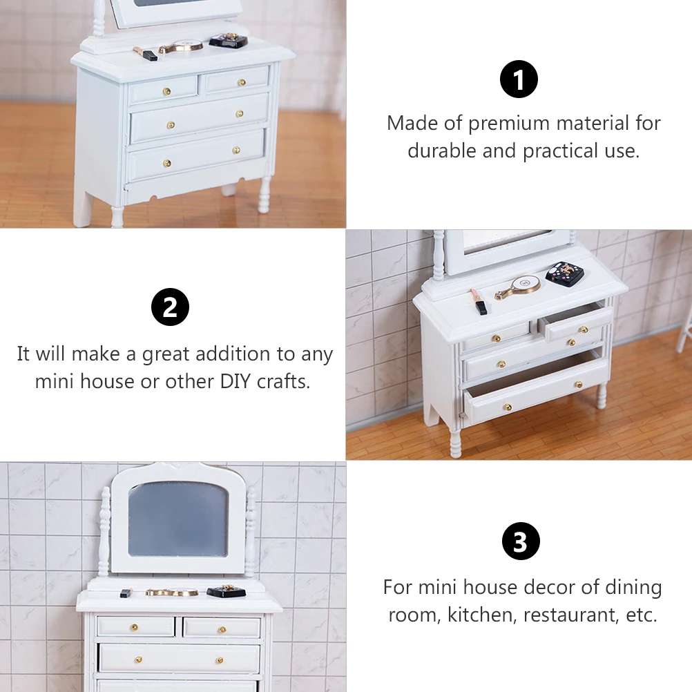 1pc 미니 드레싱 캐비닛 장식 프리미엄 우드 미니어처 침실 가구 튼튼한 작은 나무 수공예품 어린이 애호가를 위한