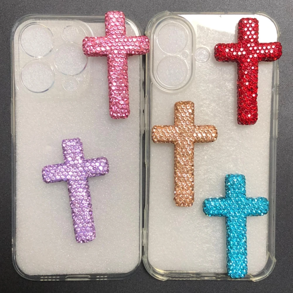 

1Pcs Summer Colorful Shiny Full Rhinestone Cross 3d Charms Diy Crafts Jewelry Accessories Pendant Supplies Junk Phone Case Decor