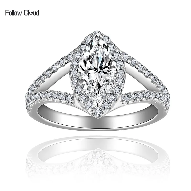 

Follow Cloud 1ct 5*10mm Marquise Cut Moissanite Engagement Ring for Women 925 Sterling Silver Solitaire Diamond Wedding Ring