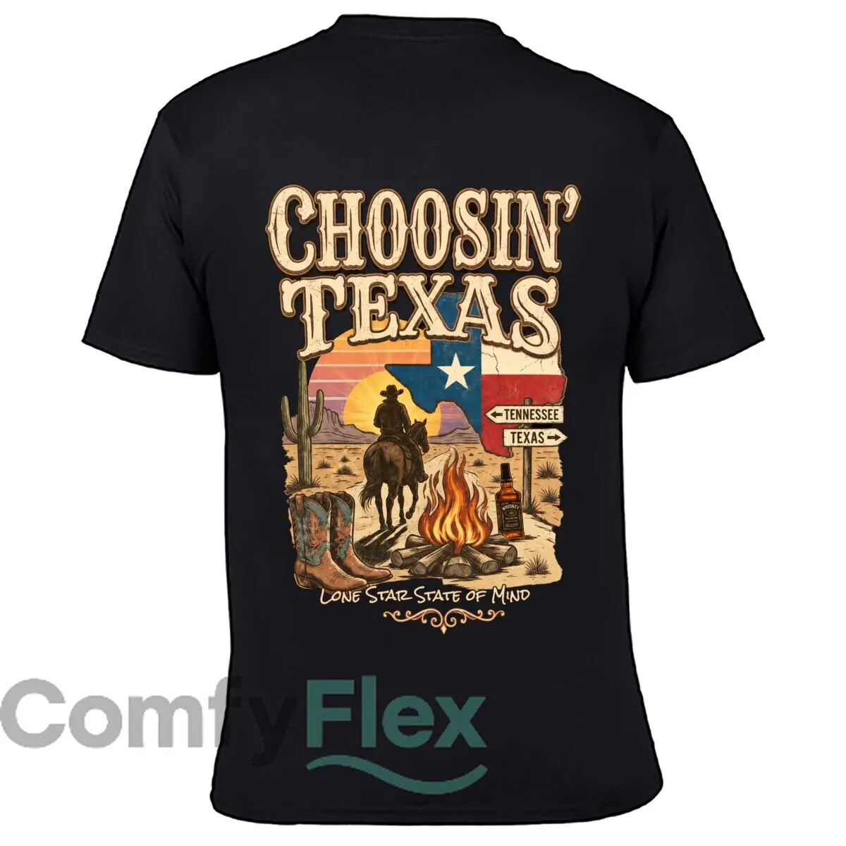 Choosin Texas Lone Star State Of Mind Cowboy Men Summer Washed Tee Loose Distressed Top