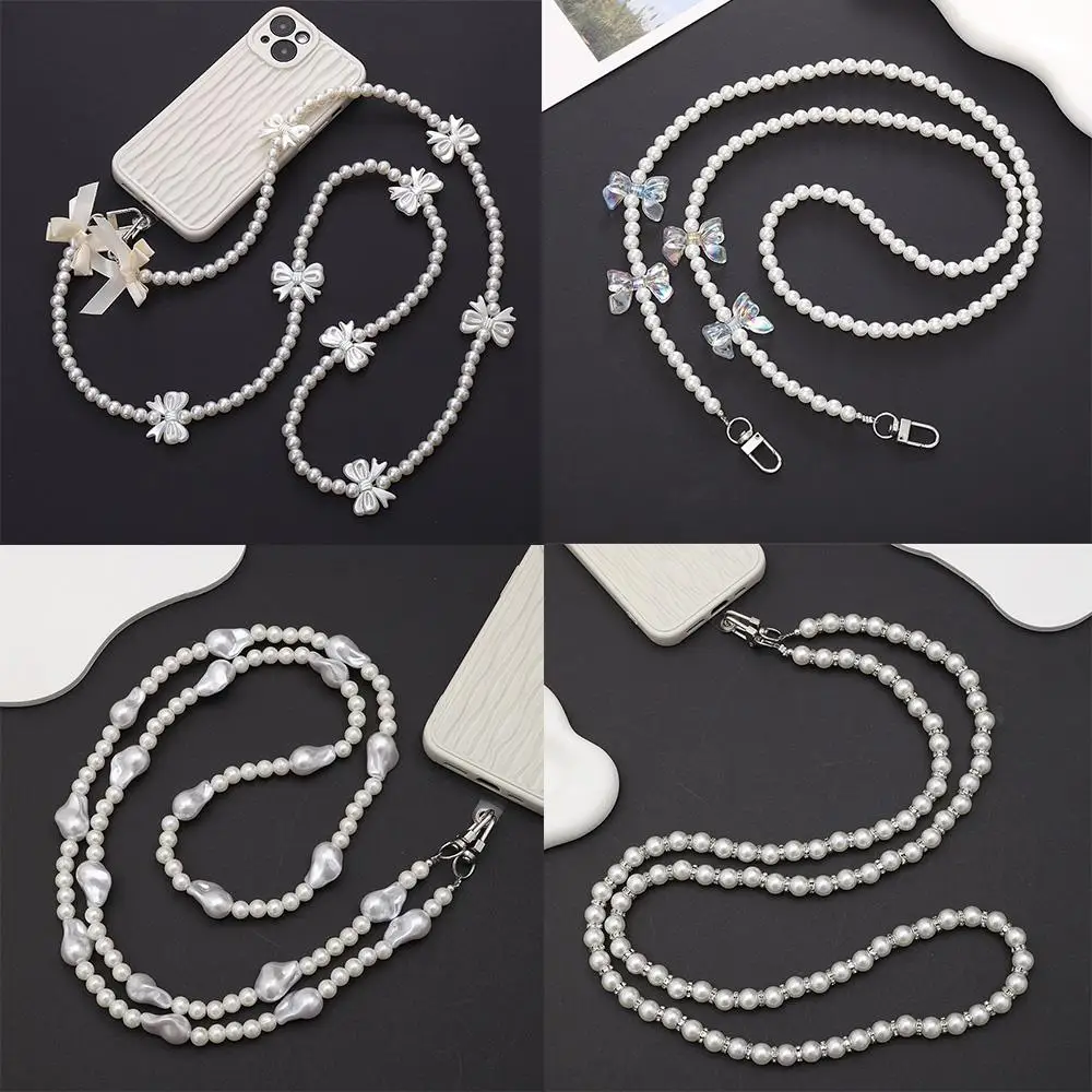 

120cm Bag Chain for Handbag Handles Butterfly Beaded Phone Lanyard DIY Purse Replacement for Shoulder Bag Straps Pearl Belt