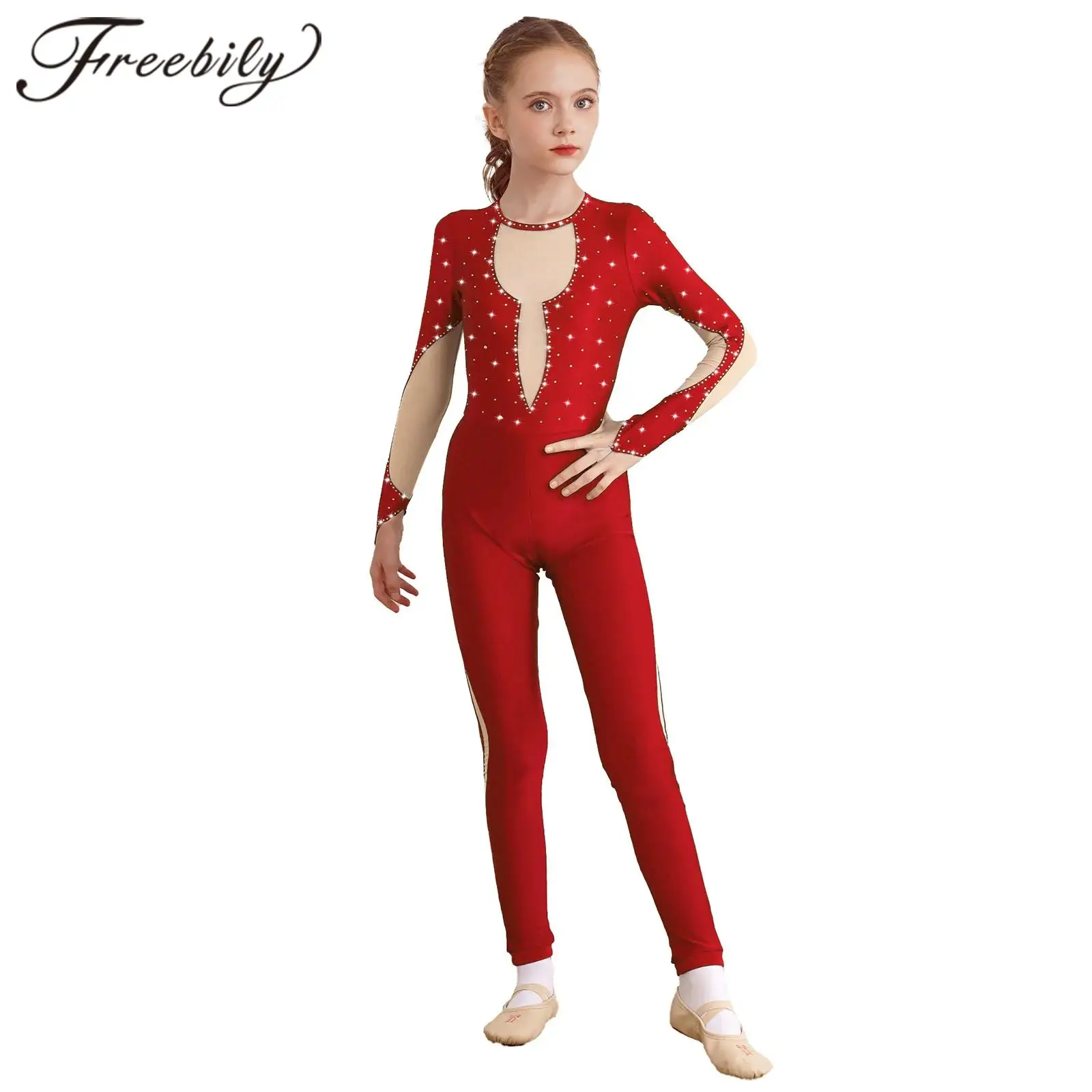 

Kids Shiny Gymnastics Bodysuit for Girls Teens Long Sleeve Ballet Dance Leotard Catsuit Children Ice Skating Gymnastic Jumpsuit