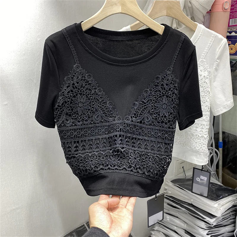 Pull Décontracté à Manches Courtes pour Femme, Col Rond, Slim, Couture Vintage, Mode Coréenne, Été 2022