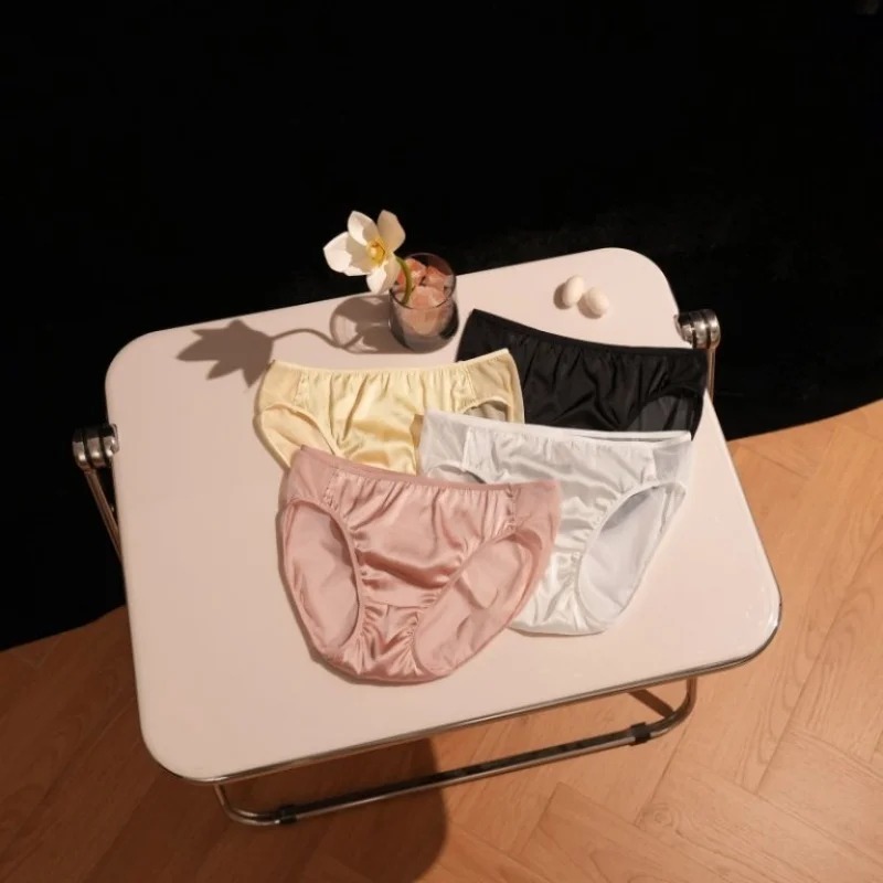 

Трусы Birdtree из 94% шелка, 6% спандекса, женские сетчатые трусы с низкой талией, сексуальные однотонные атласные трусы, осенняя новинка 2023 года A5N502JF