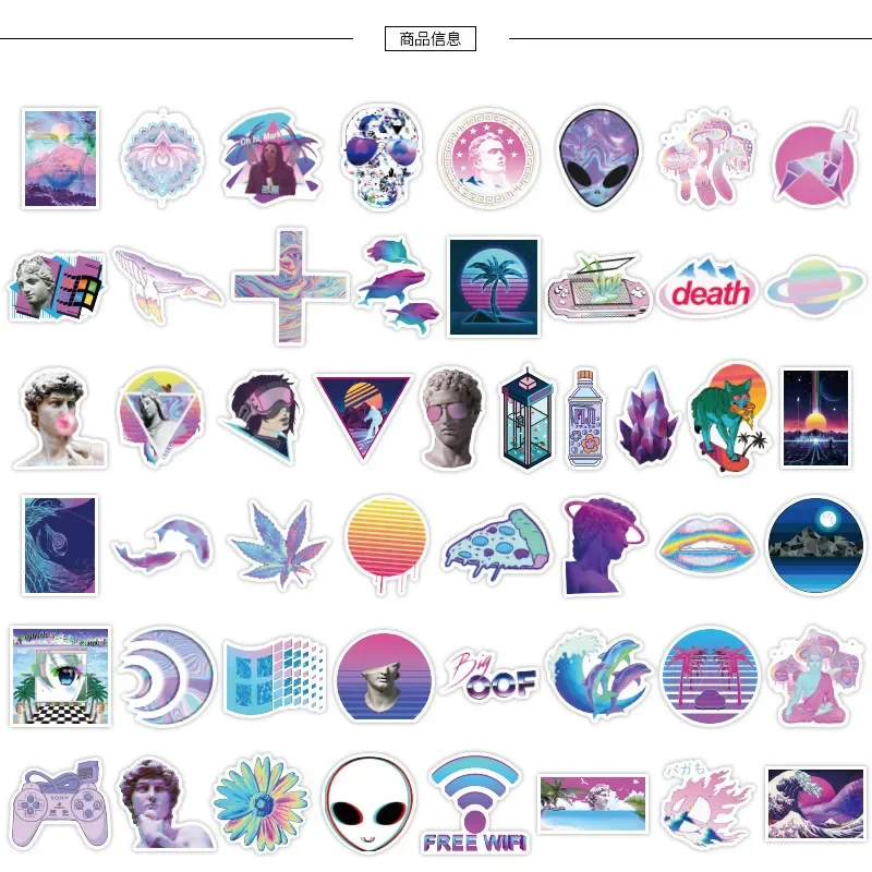 50pcs Purple Vaporwave Stickers Decals Aesthtic Stickers Laptop Water bottles Computer Waterproof Stickers for Kids Teens