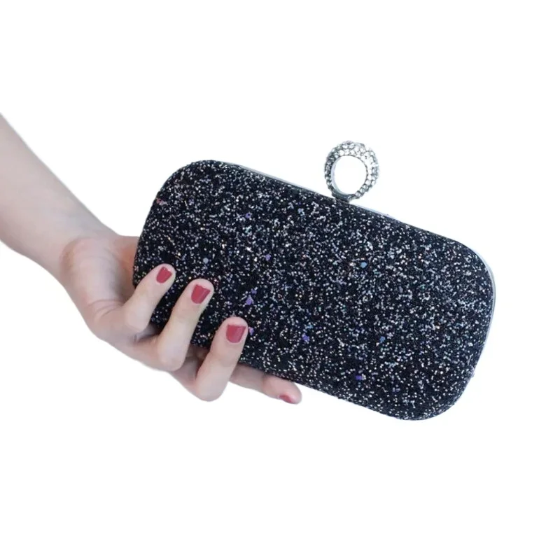 Champange Clutch Purse Female Mariage Hand Bag Ladies Ring Wedding Formal Party Bling Sequined Evening Bags Sac A Main Femme