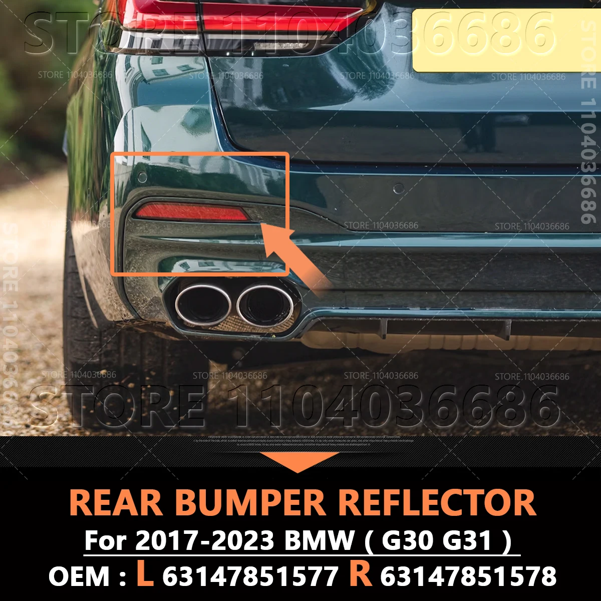 

For 2017-2023 BMW 530e 530eX 530i 530iX 540dX 540i 540iX M550iX (G30 G31) Rear Bumper Reflector Light 63147851577 63147851578