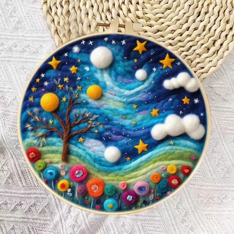 

RUOPOTY Starry Sky Pattern Needle Felting Starter Kit, Diy Felt Painting Kit For Adults Beginners, Felt Painting Set With Feltin