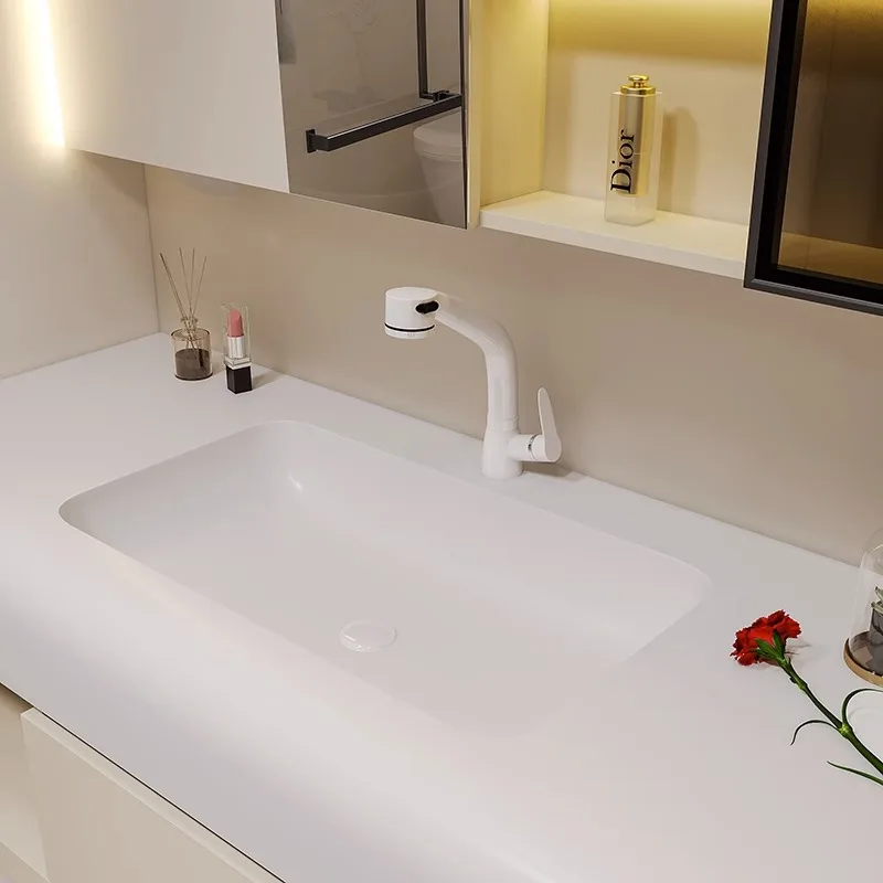 Nuova combinazione di mobili da bagno color crema, lavabo integrato in Corian, hotel, semplice lavabo da bagno con piscina per mani e viso