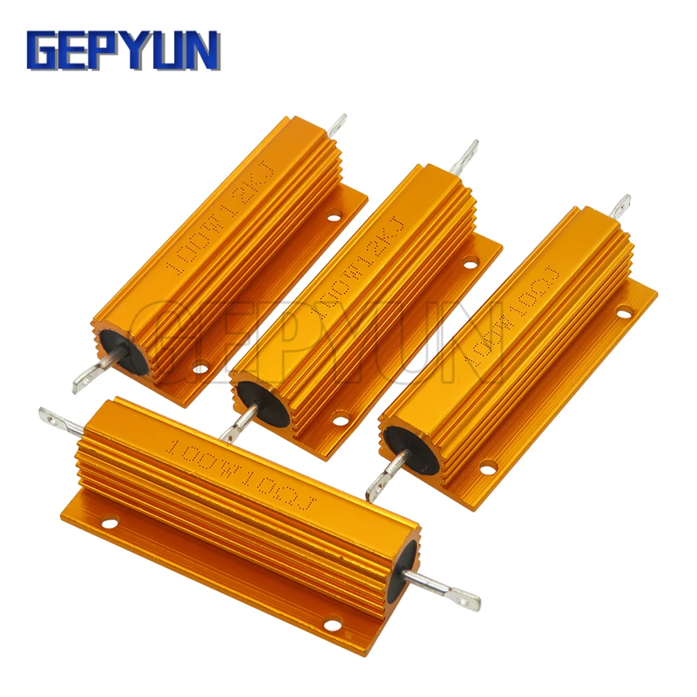 1pcs 100W Aluminum Power Metal Shell Case Wirewound Resistor  0.05 0.1 0.5 1 2 6 8 10 20 200 500 750 800 1K 10K ohm 0.01-100K