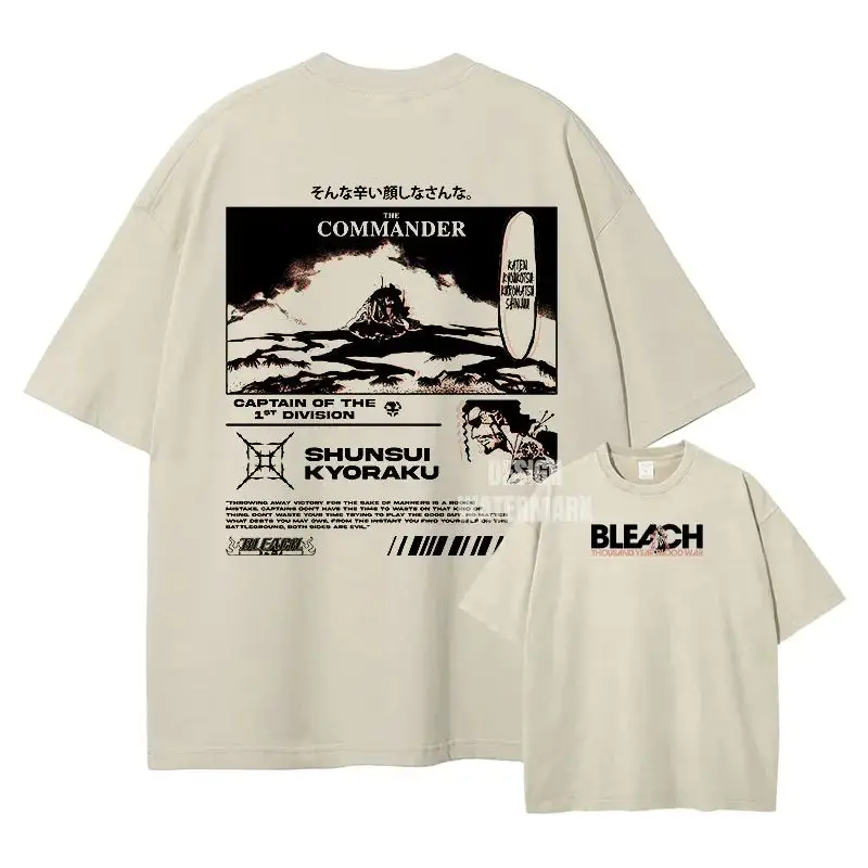 

Vintage Y2k Short Sleeve Anime Bleach Zaraki Kenpachi Print T-Shirts Manga Vintage Washed Oversized Tee Cotton Clothing Unisex