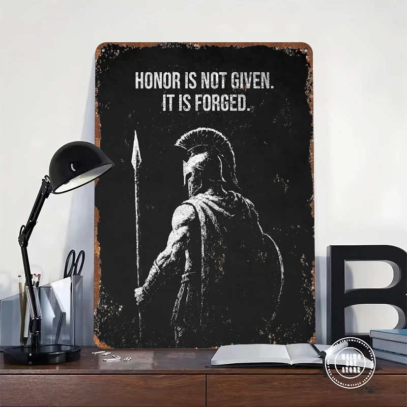 Honor Is Forged Spartan Warrior Tin Poster Customized Wall Art Retro Vintage Metal Signs for Fans Room Home Decor Accessories