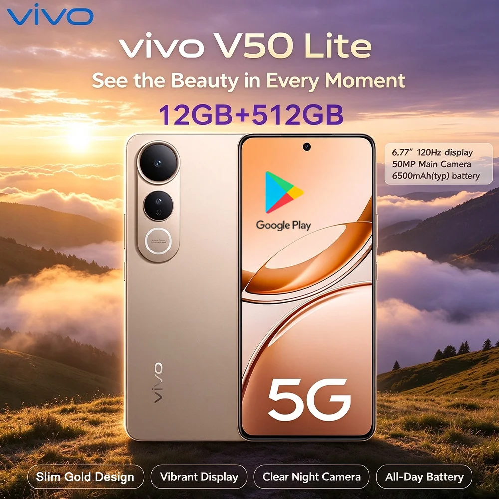 New 5G Smartphone VIVO V50 Lite 12GB RAM 512GB ROM 6500mAh Long Battery 50MP AI Camera Dual SIM Unlocked Mobile Phone
