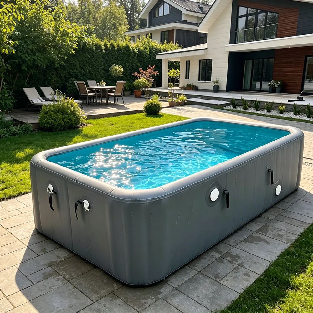 CE Customizable PVC Drop Stitch Inflatable Pool, Leakproof Portable Rectangular Outdoor Pool with Multi-size for Adults & Kids