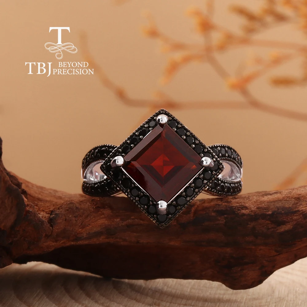 925 Sterling silver rings Natural square 8.0mm garnet real gemstones Light Luxury fine jewelry for women's engagement party gift