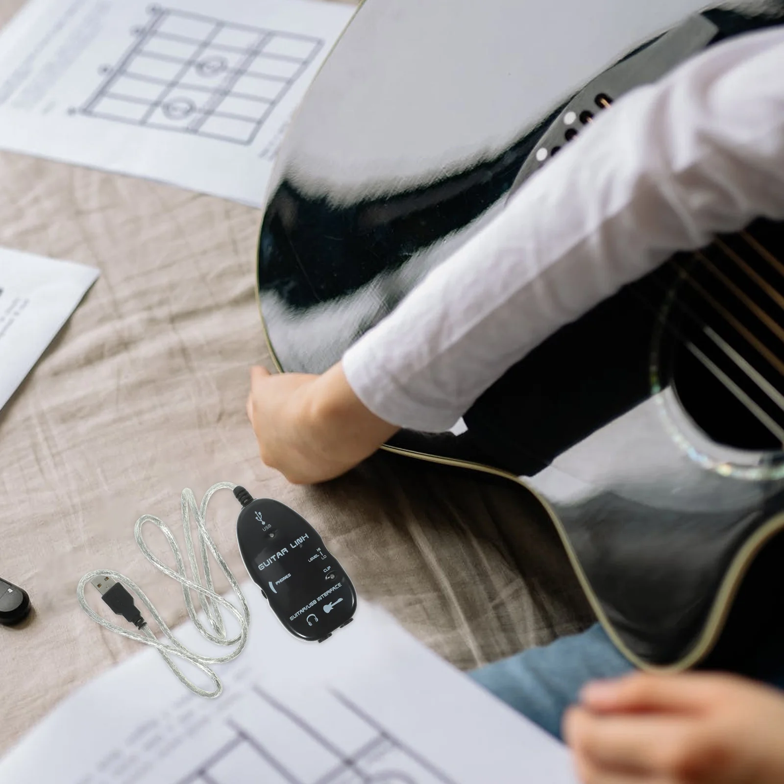 USB Cable Black Audio Recording Adapter for Pc Electric Guitar Bass Playback Modeling Effects Studio