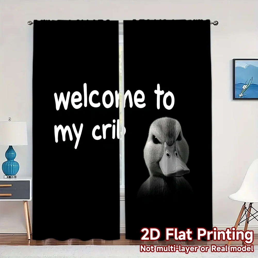 2pcs, 2D FLAT PRINTING Curtains (Without Rod) Duck Welcome Chic Curtain Chic 100% Polyester Curtains Decorations Inside for
