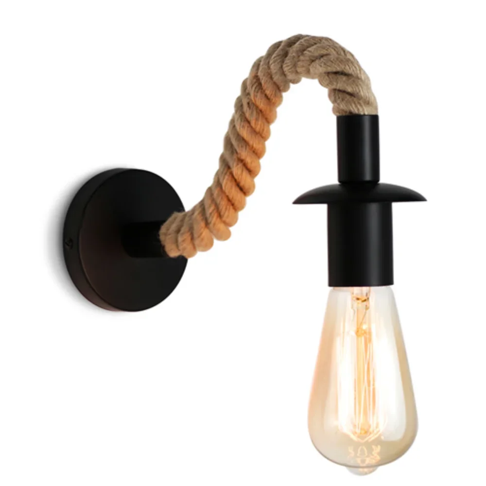 Retro Hemp Rope Wall Lamps E27 Iron Indoor Lamp Holder For Aisle Entrance Corridor Bedside Light AC90-265V Decoration Fixture