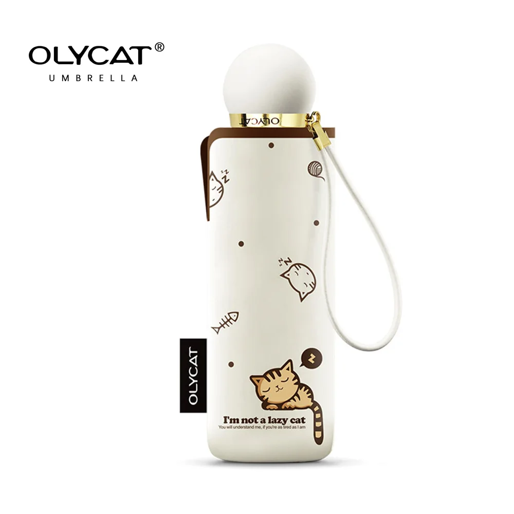 OLYCAT Cute Cat Mini Umbrella UV Protection, Small Pocket 5 Folding Sun Umbrellas Windproof Strong, Parasol Umbrella Woman