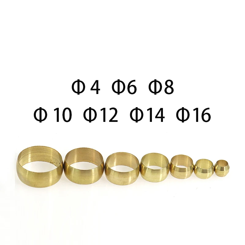 20Pcs4mm5mm6mm8mm10mm12mm1416mmTube Brass Ferrule Compression Copper Sleeve Seal Ring Air Hydraulic Pipe Fitting Union Connector