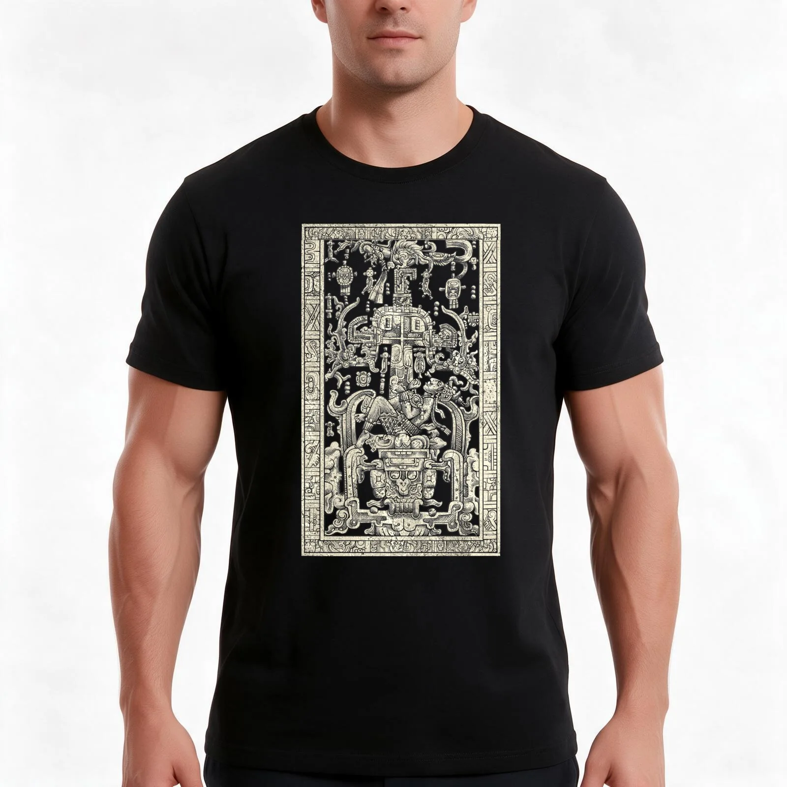 King Pakal's Spaceship - Mayan Time Traveler - Ancient Astronaut Maya Carving Art T-Shirt Summer Casual Cotton Tee 100% Cotton