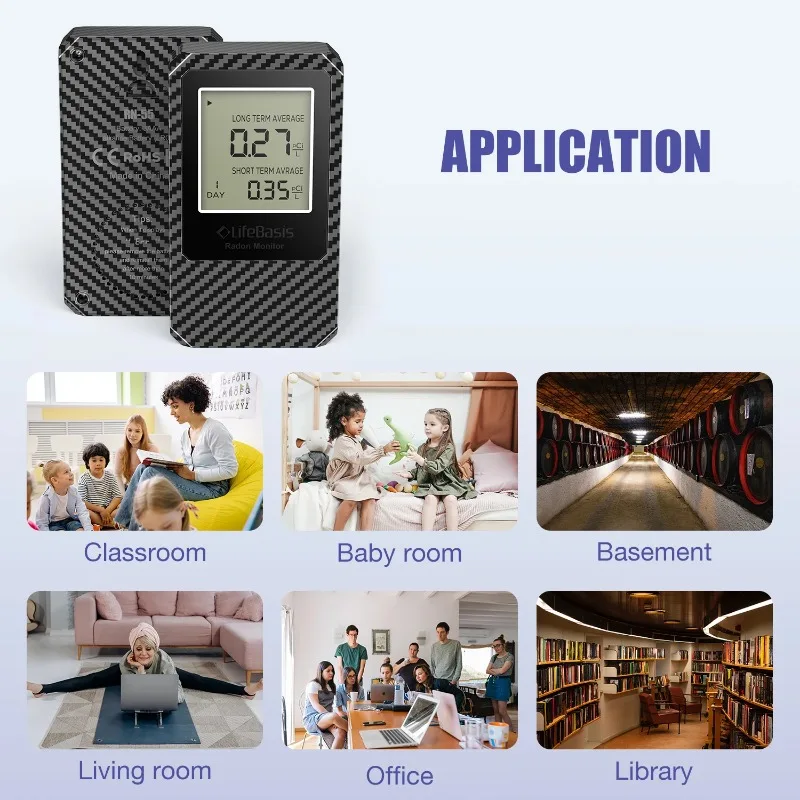 مراقبة رادون LifeBasis 0-500 PCi/L المدى B-at-tery - كاشف رادون محمول احترافي محمول Ho-me