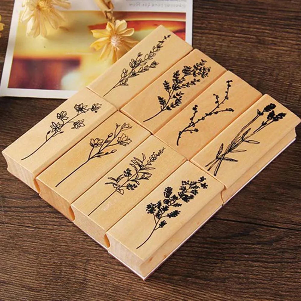 Vintage Exquisite Hand Account Stamper Decoration Stationery Wooden Stamps Scrapbooking Decal Stamps Seal Set DIY Album Tools