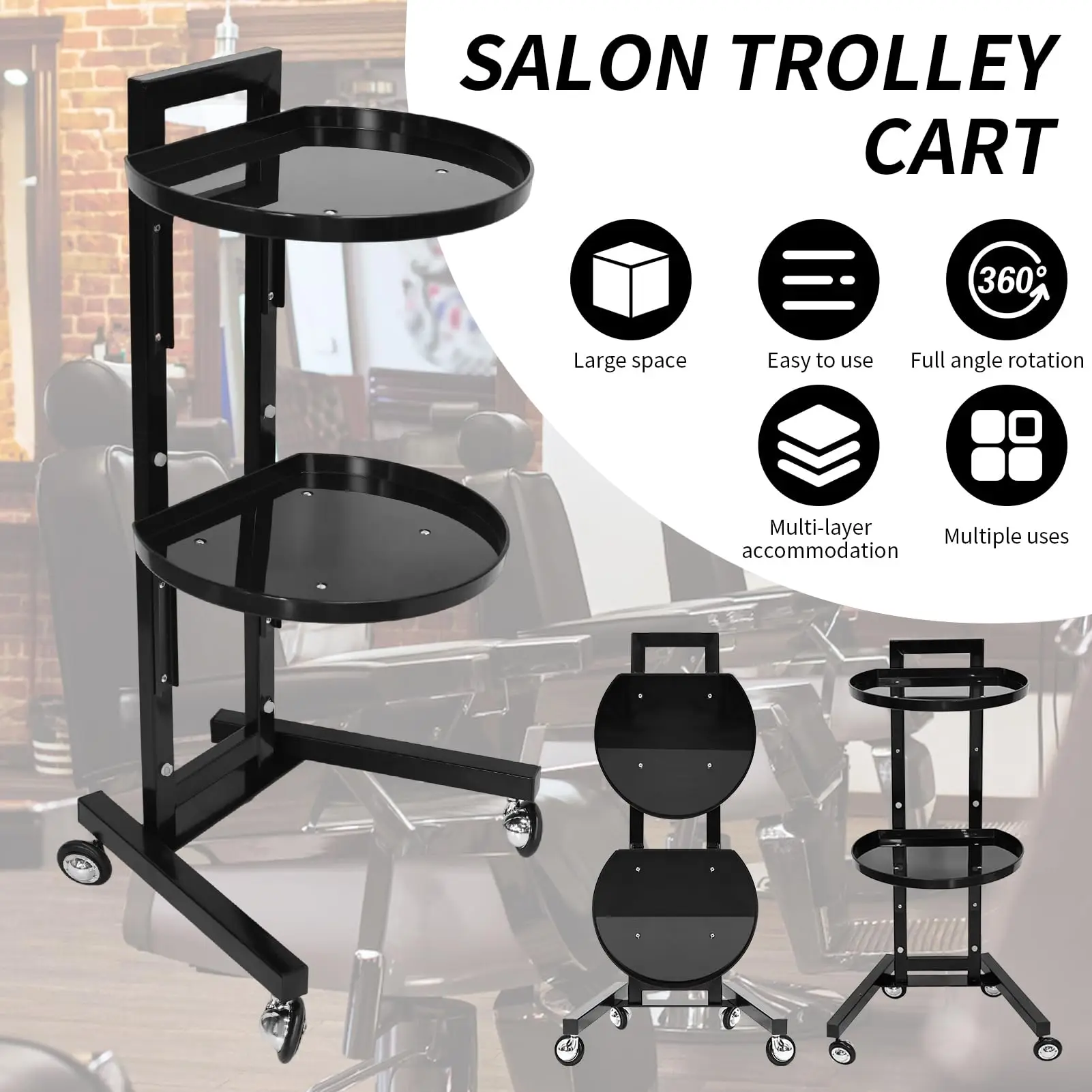 

New Barber Rolling Tray Aluminum Trolley Cart Height Mobile Beauty Barbershop Spa Storage Salon Tattoo Hairstylist Tool