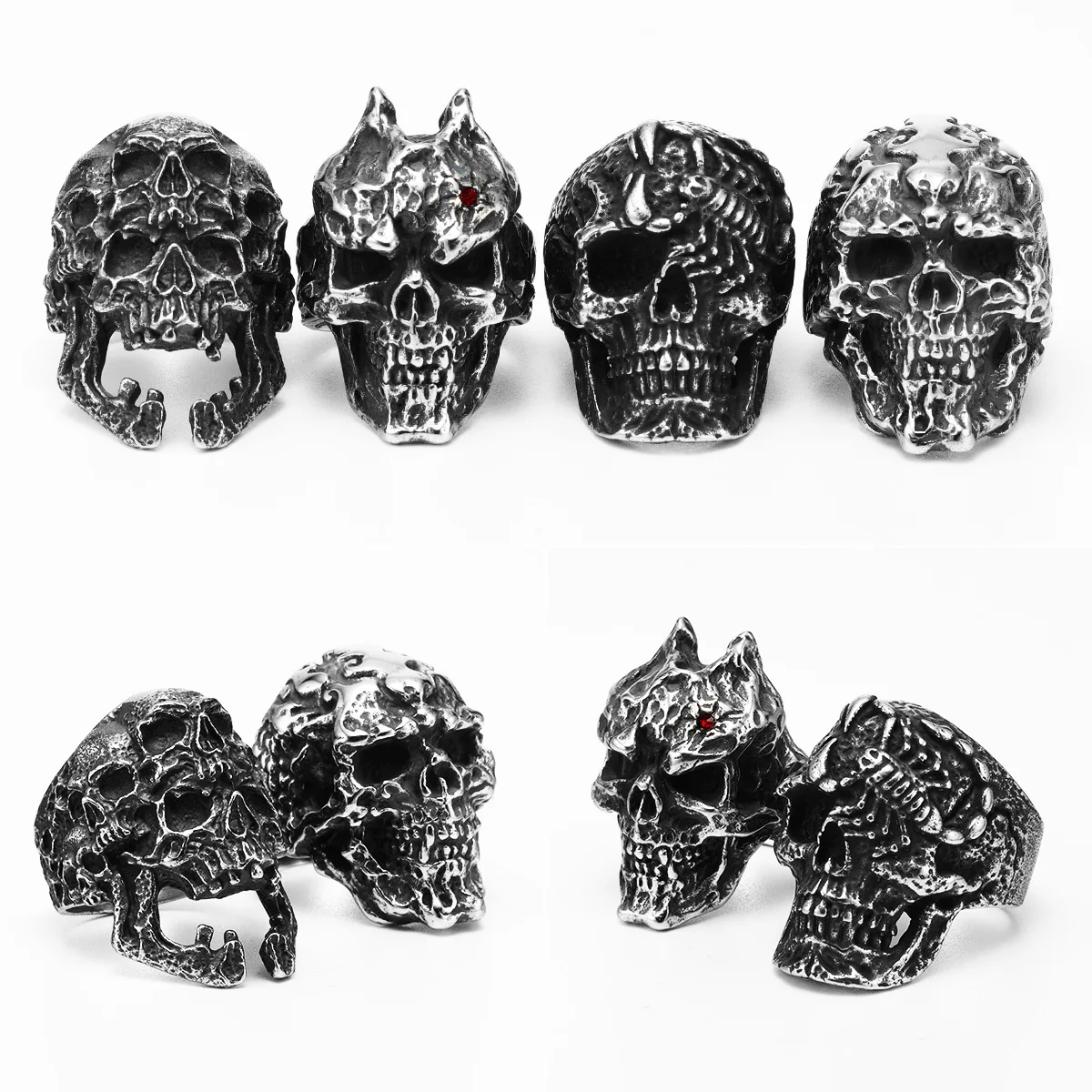 Punk Skull Men Rings Stainless Steel Women Jewelry Gothic Rock Vintage Black Decoration Fashion Accessories Gift Wholesale