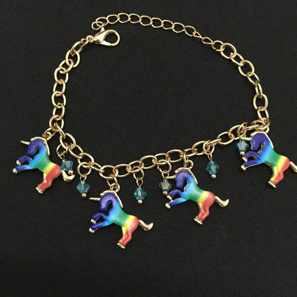 

Creative Unicorn Bracelet Rainbow Alloy Colorful Charm for Birthday Party Favor Friendship Symbol Wristband