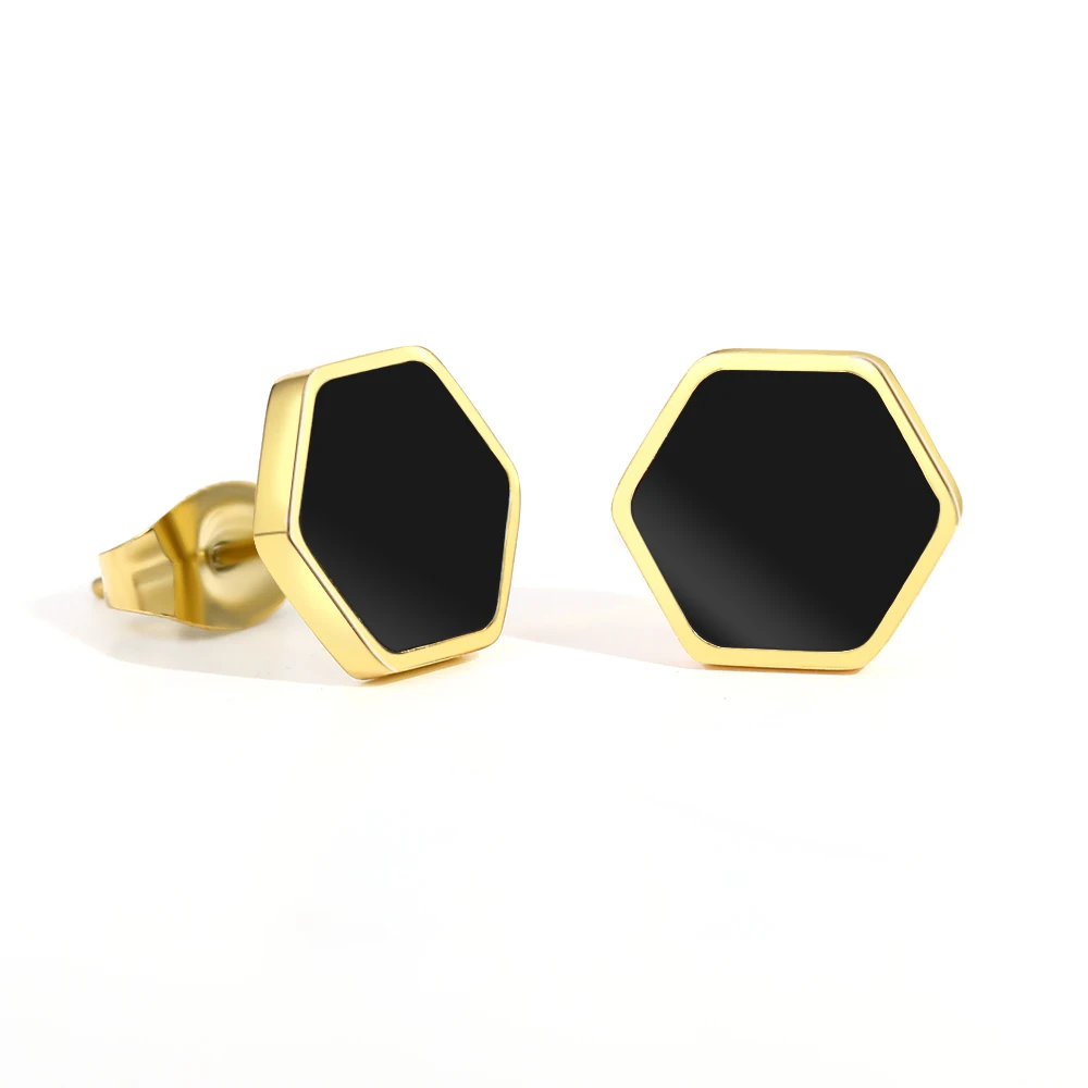 Stainless Steel Earrings Trending Products Black Acrylic Hexagon Stud Earrings For Women Jewelry High-end Sense Wedding Gifts