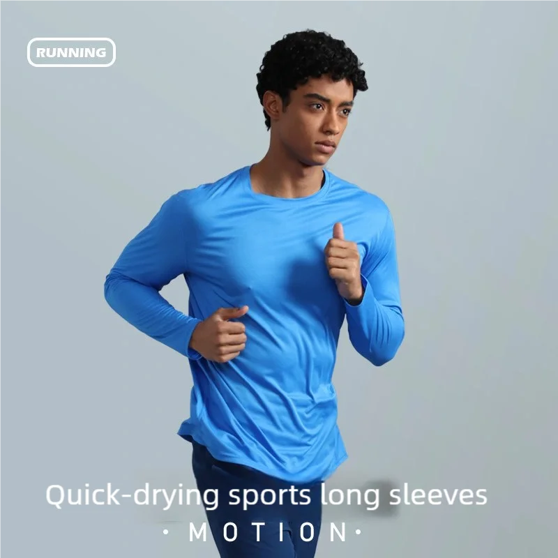 Summer Ice Silk Long Sleeve T-Shirt Men New Quick Dry Breathable Light Weight Outdoor Sun Protection Running Hiking Outer Wear