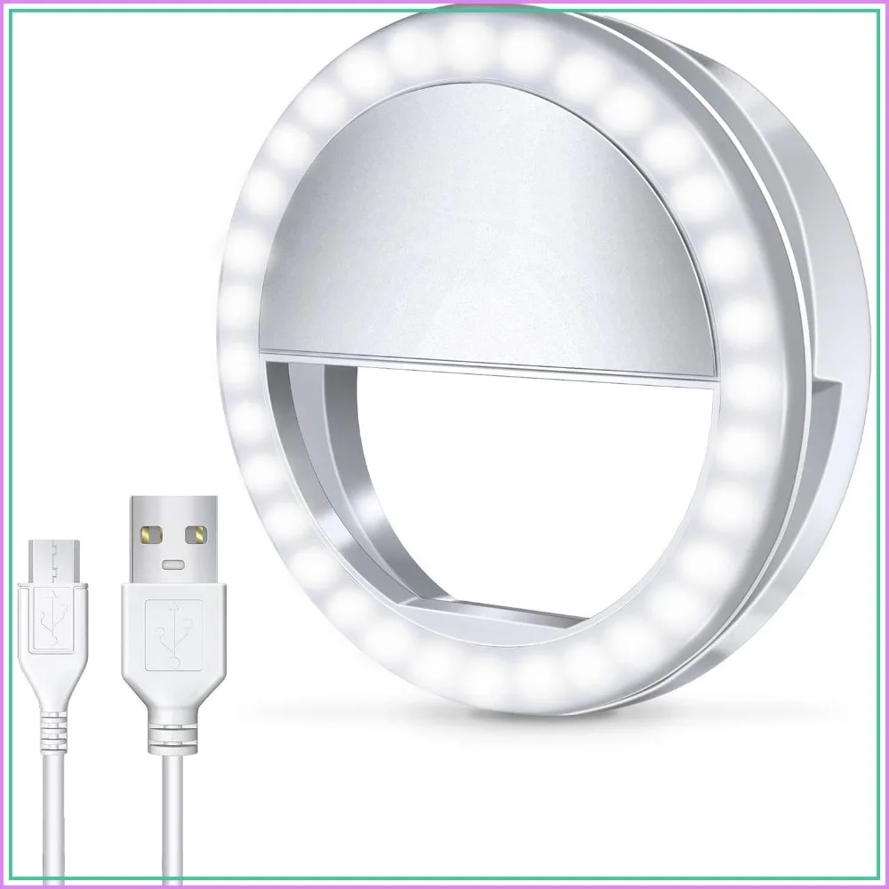 

Selfie Ring Light, Rechargeable 36 LED 3-Level Brightness Clip-On for iPhone 16 15 14 13 12 11 Pro Max, Samsung, iPad, White