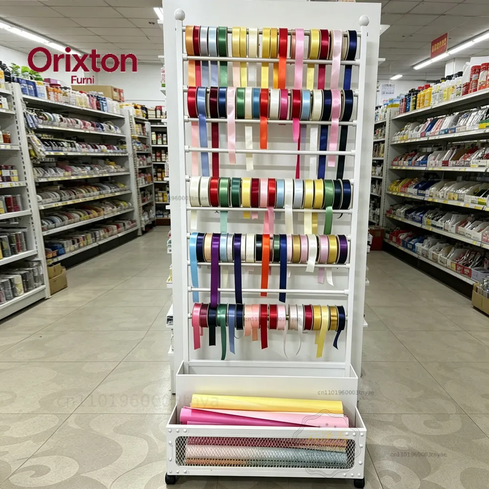 New wrought iron flower wrapping paper shelf flower shop display stand ribbon ribbon storage rack scarf car film wallpaper rack