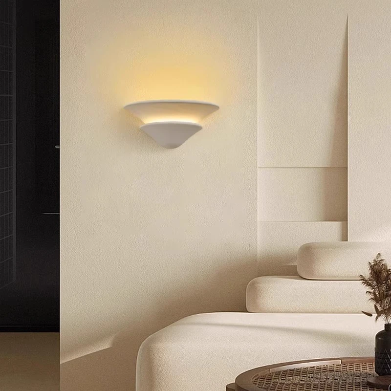 French Wabi Sabi Double Layer White Gypsum Wall Lamps Parlour Restaurant Corridor Villa Bedroom Eye Protection Design LED Lights
